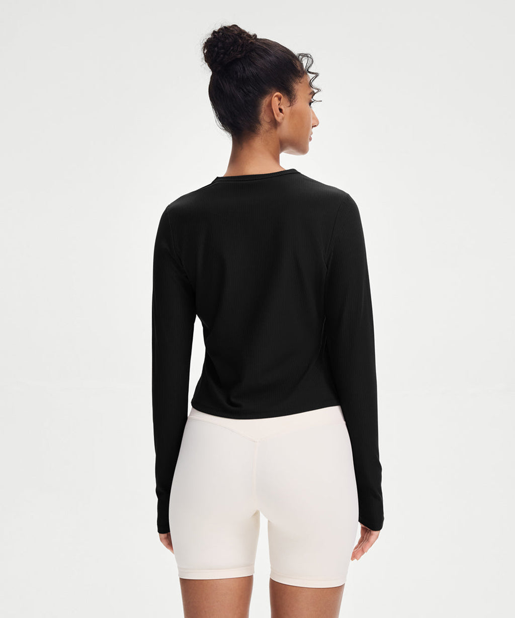 Ribbed Side-Slit Long Sleeve