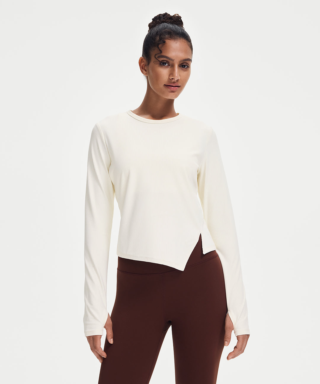 Ribbed Side-Slit Long Sleeve