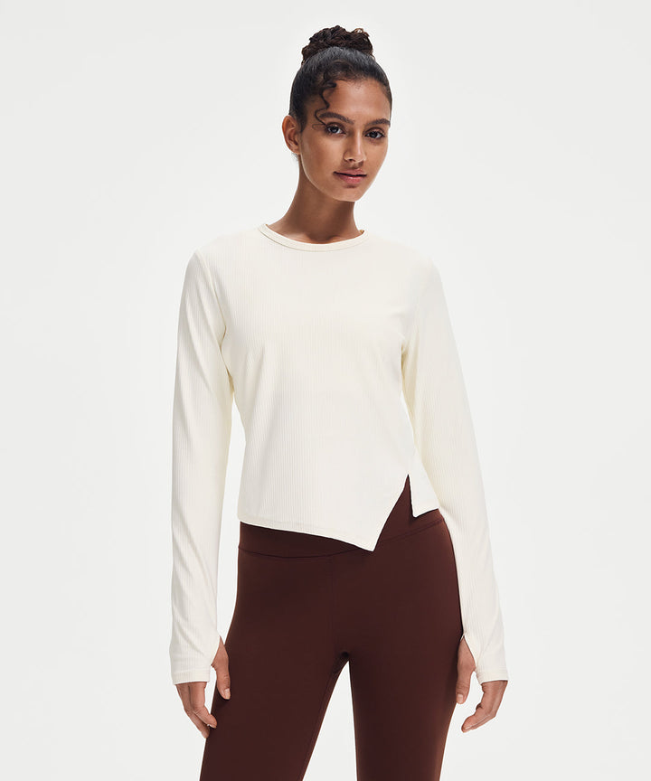 Ribbed Side-Slit Long Sleeve