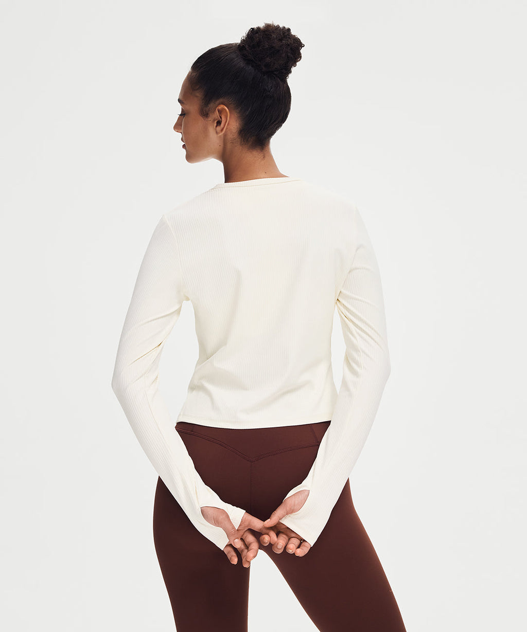Ribbed Side-Slit Long Sleeve