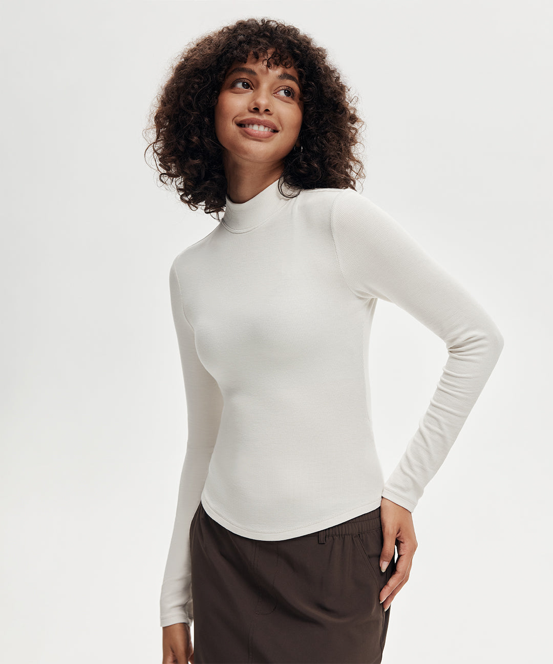 Ribbed Modal High Neck Long Sleeve