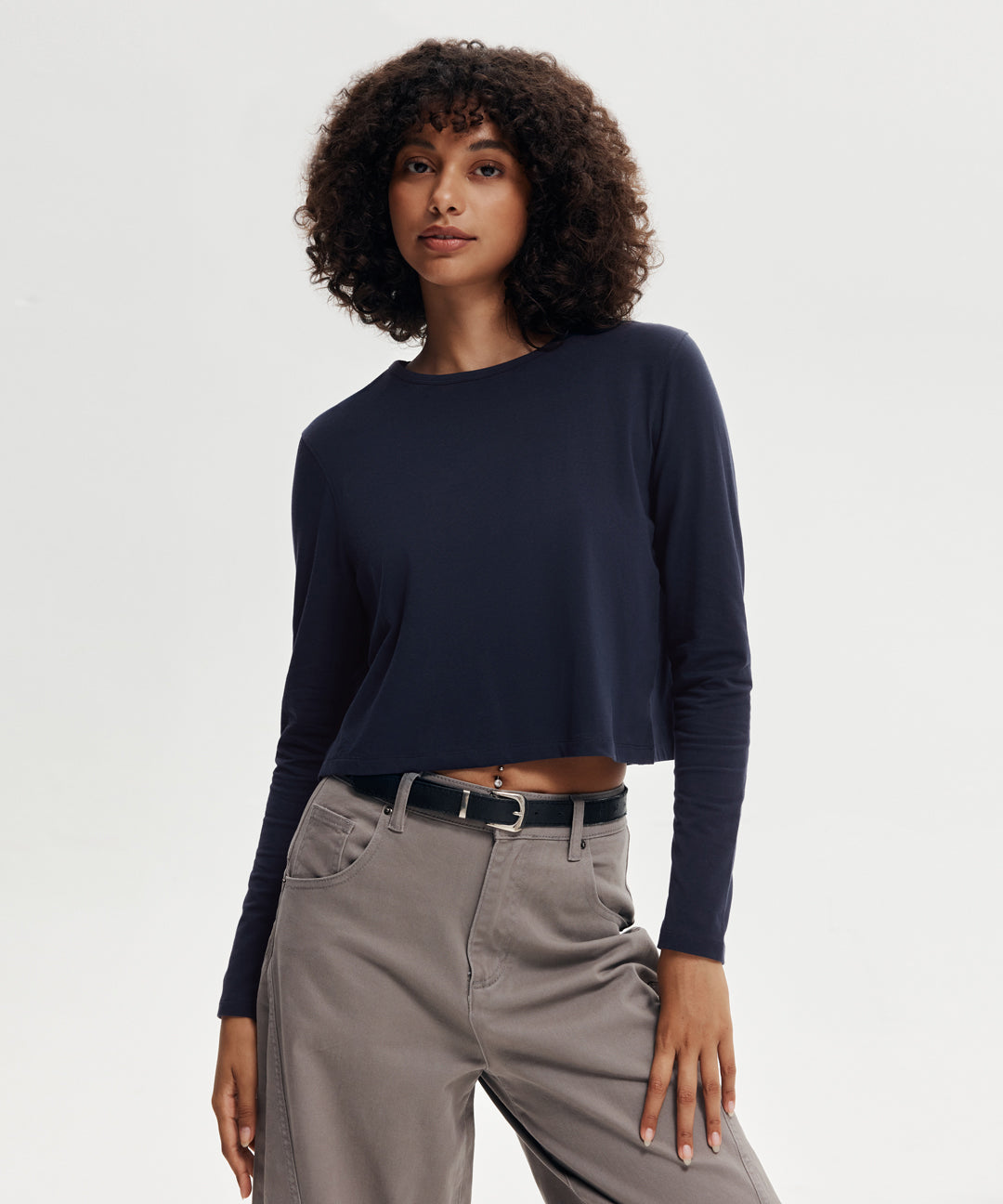 Pima Cotton Cropped Long Sleeve