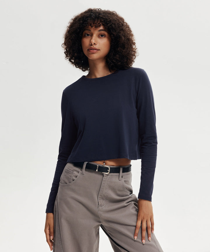 Pima Cotton Cropped Long Sleeve