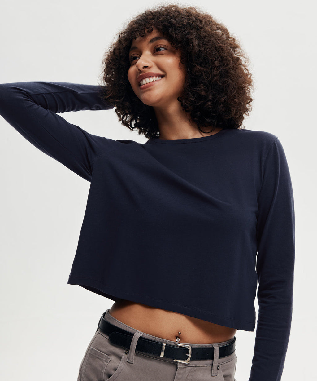 Pima Cotton Cropped Long Sleeve