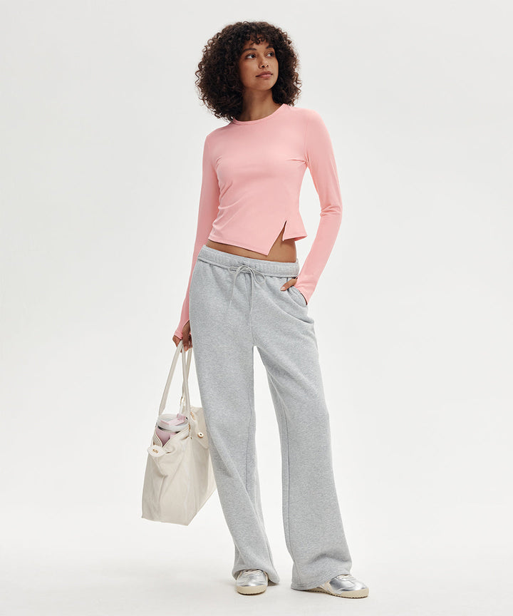 Ribbed Side-Slit Long Sleeve