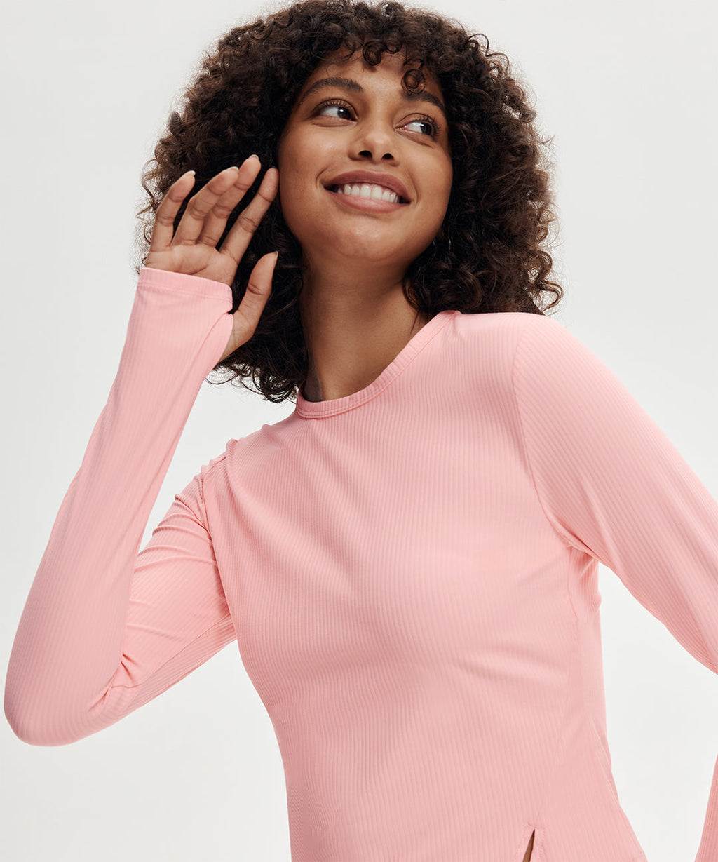 Ribbed Side-Slit Long Sleeve