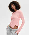 Ribbed Side-Slit Long Sleeve