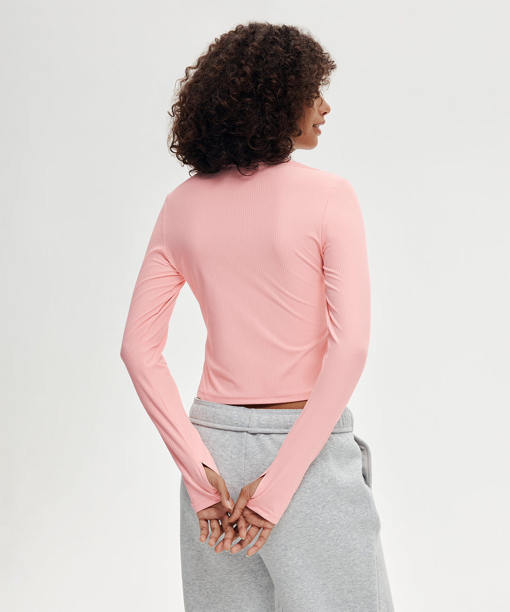 Ribbed Side-Slit Long Sleeve