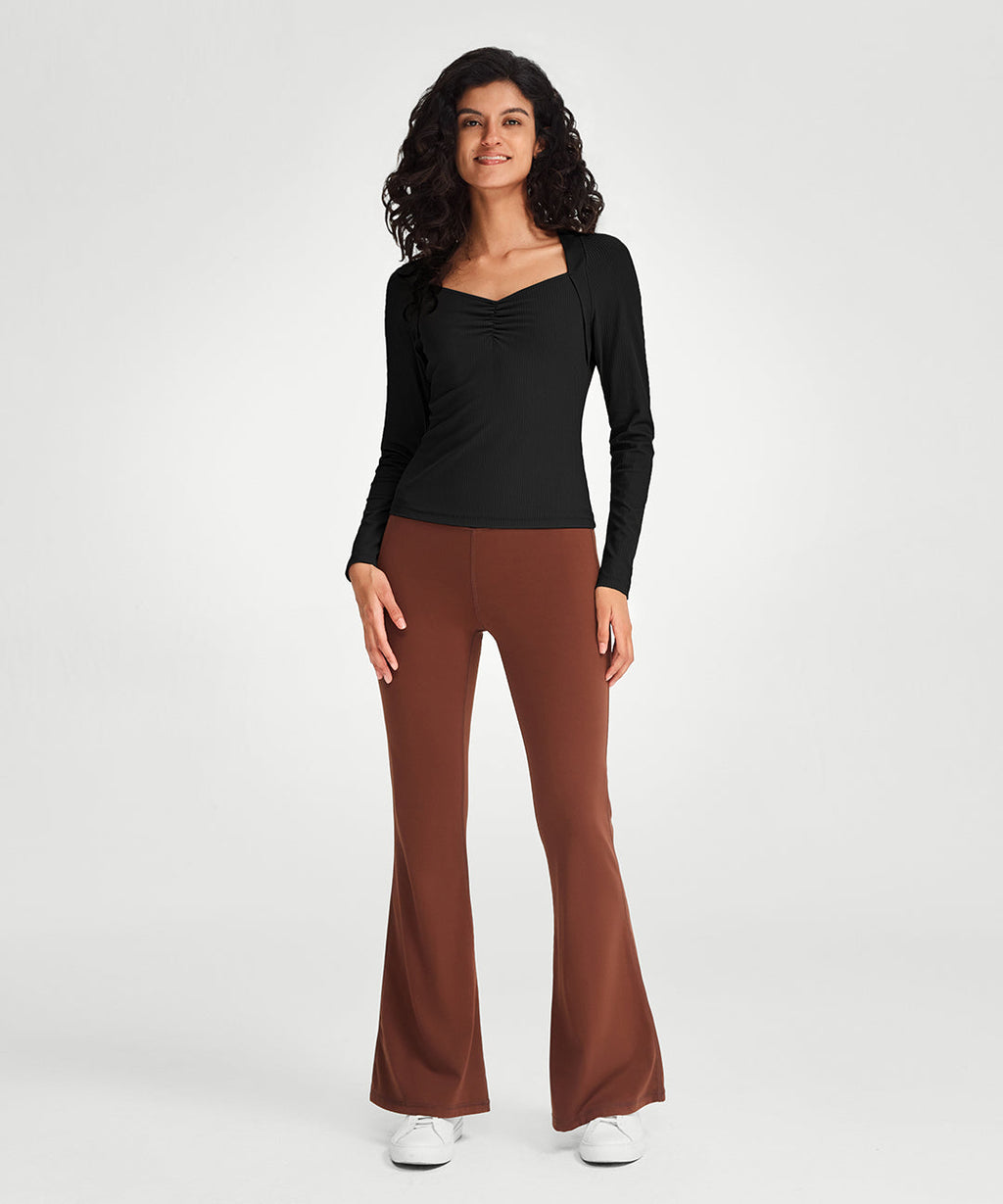 Ruched Sweetheart Neck Long Sleeve
