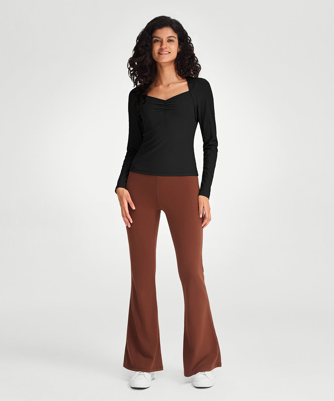 Ruched Sweetheart Neck Long Sleeve