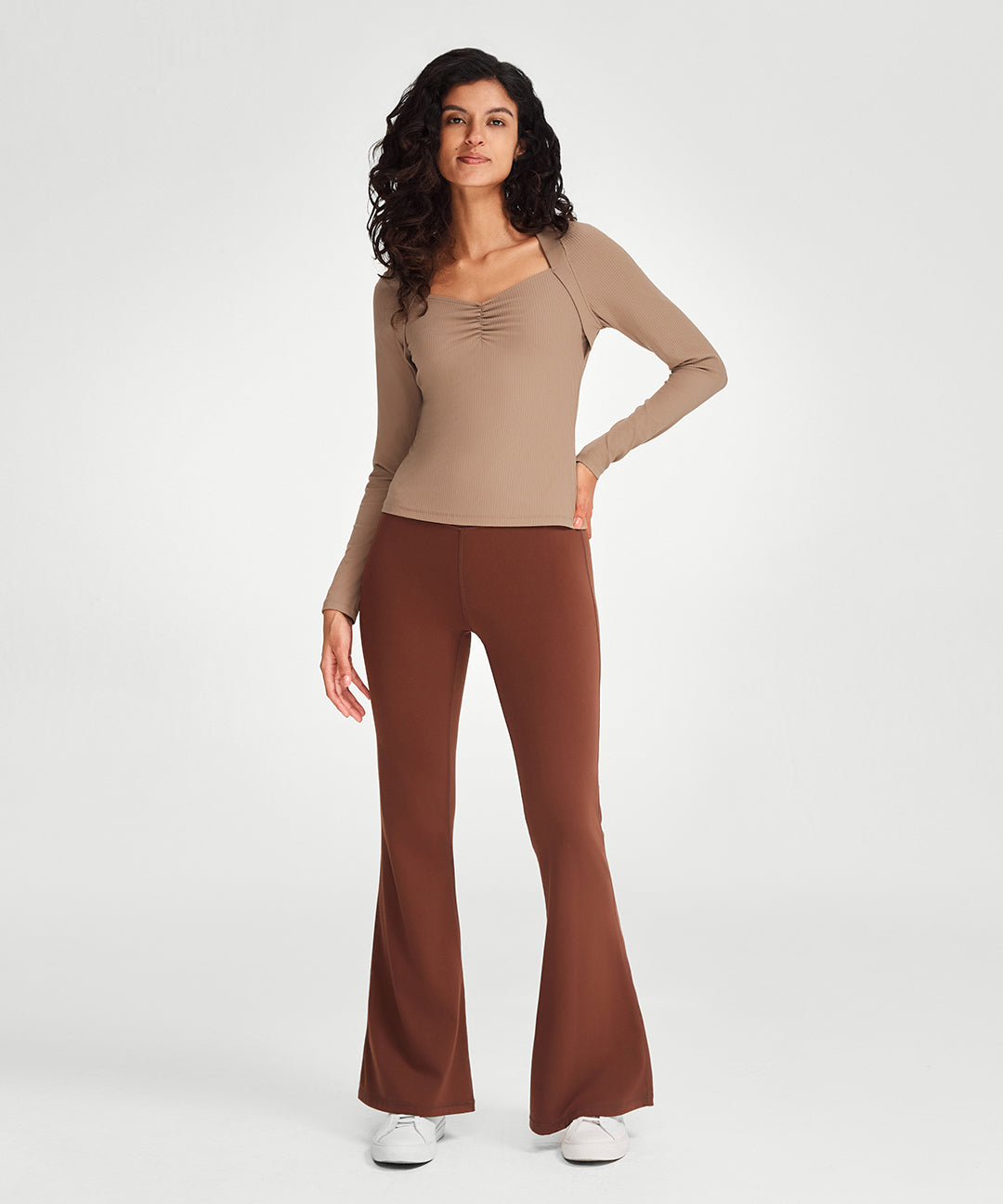 Ruched Sweetheart Neck Long Sleeve