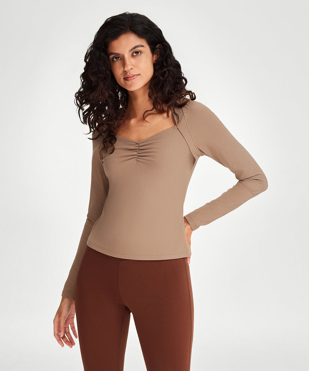 Ruched Sweetheart Neck Long Sleeve