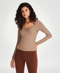 Ruched Sweetheart Neck Long Sleeve