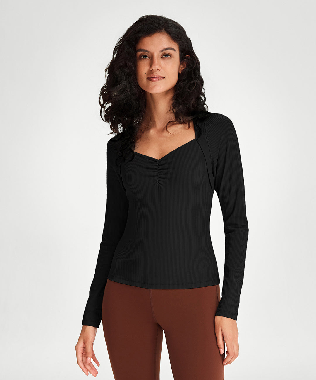 Ruched Sweetheart Neck Long Sleeve