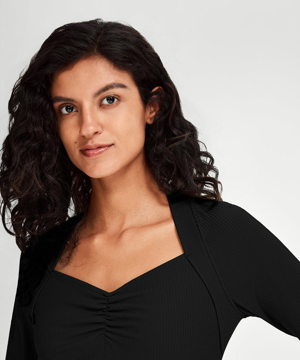 Ruched Sweetheart Neck Long Sleeve