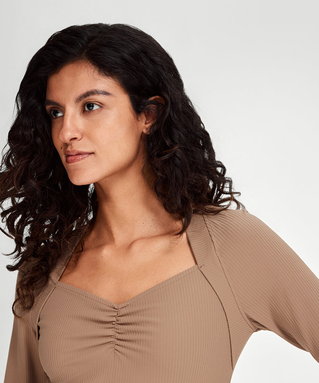 Ruched Sweetheart Neck Long Sleeve