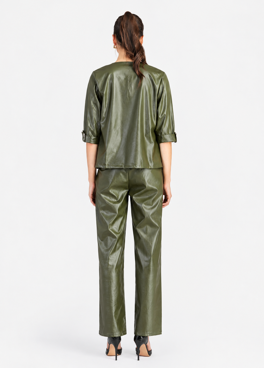 Women's Green PU Leather 2-Piece Set